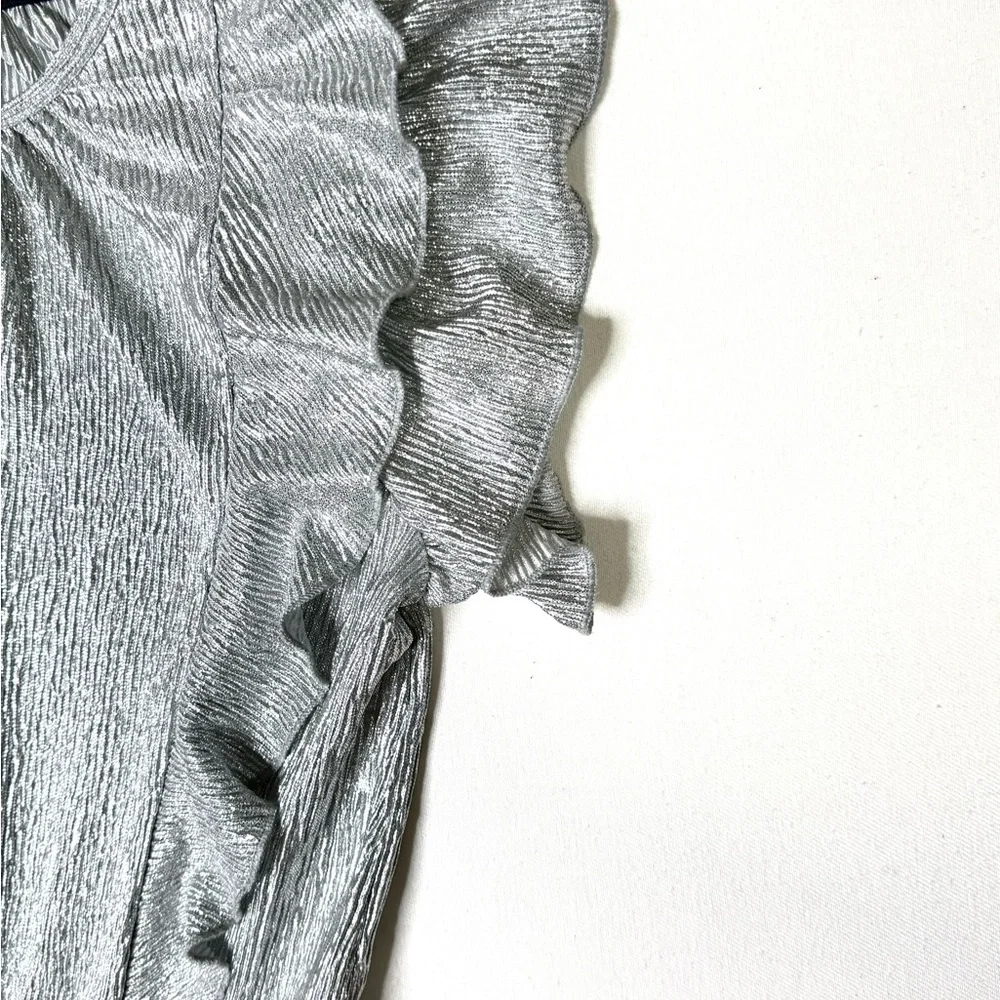 Tommy Hilfiger Girls Silver Metallic Dress with Ruffle Detail Size 16